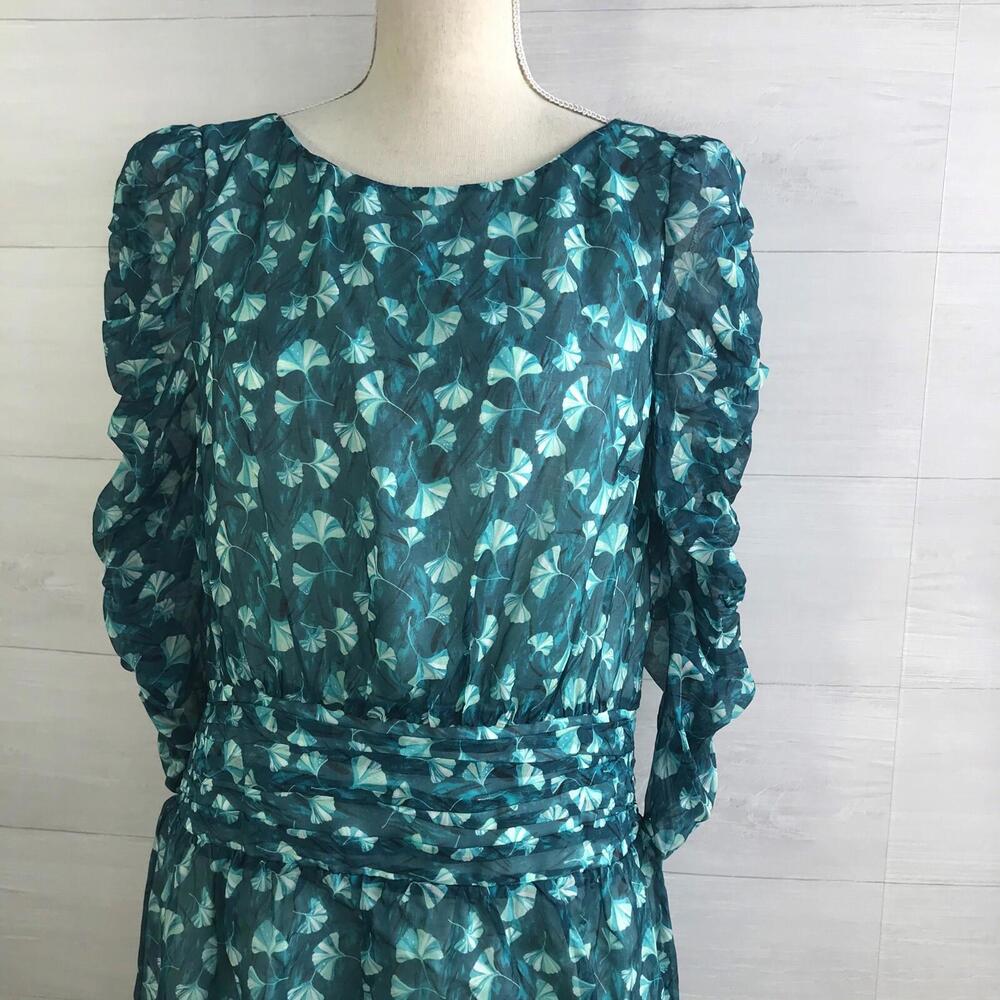 NWT Rachel Zoe - Green Gingko leaf print dress, L - Picture 2 of 9